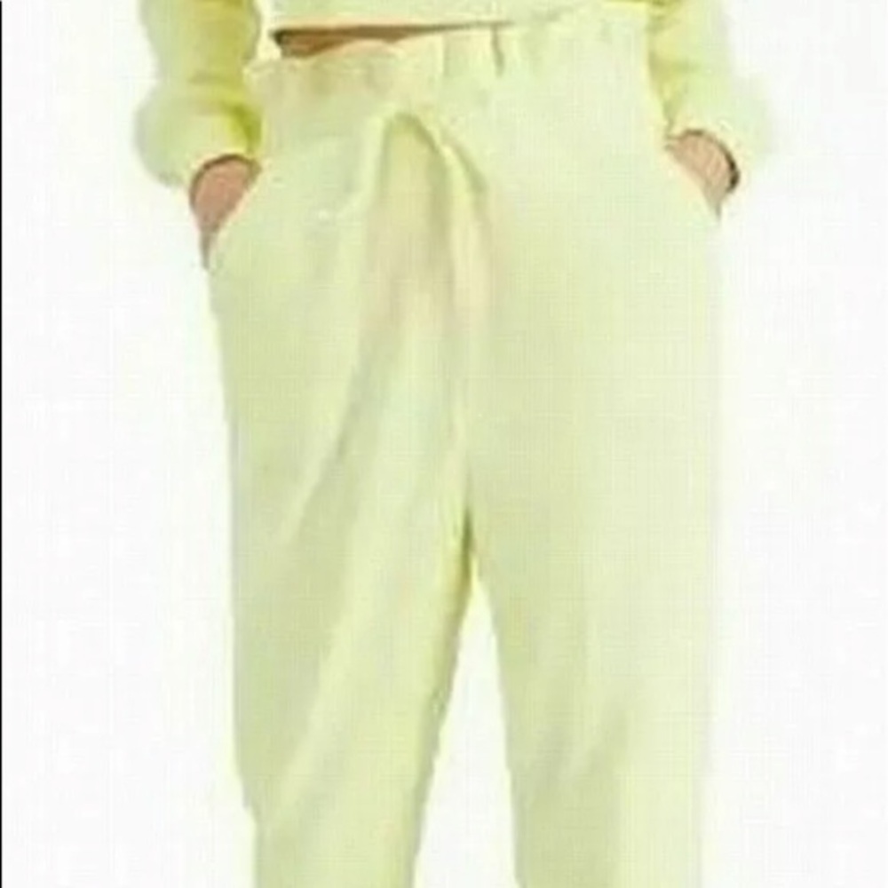INC Women's Joggers Lemon Candy SizeLarge Sweatpants Stretch Paperbag-Waist $69